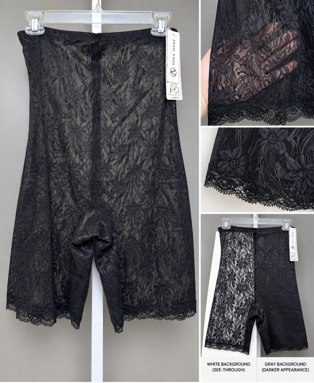 Joan Vass Shapewear Power Mesh High Waist Slimmer 1X Black Sheer Lace See Thru